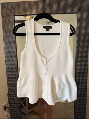 Women’s White Button-Front Peplum Tank Top